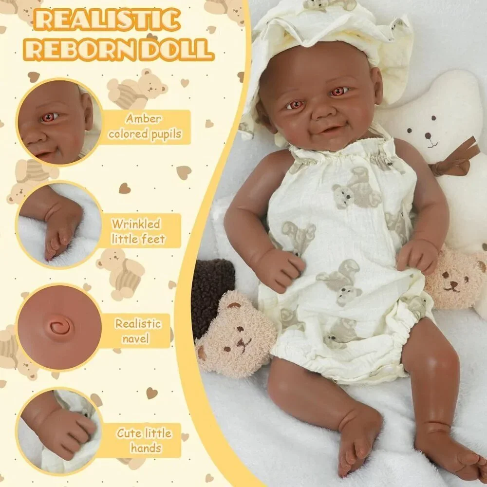 16.9in Full Silicone Not Vinyl Reborn tan Baby Girl Dolls Lifelike Reborn Baby